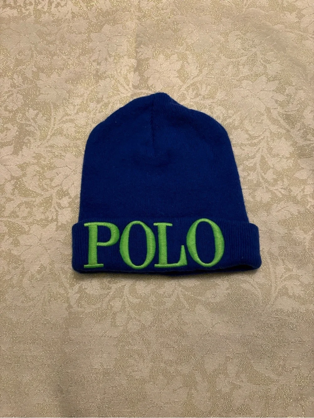 Polo by Ralph Lauren Blue Beanie with Lime Logo